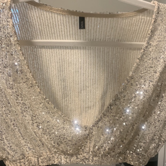 Sequins Cropped Low V-Neck balloon sleeves Women’s Party Top size M - Picture 9 of 13